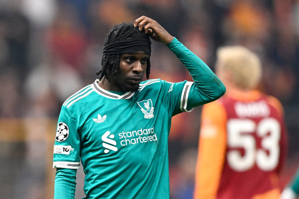 Jeremie Frimpong of Liverpool FC disappointed during the UEFA Champions League match between Galatasaray v Liverpool at the Rams Park