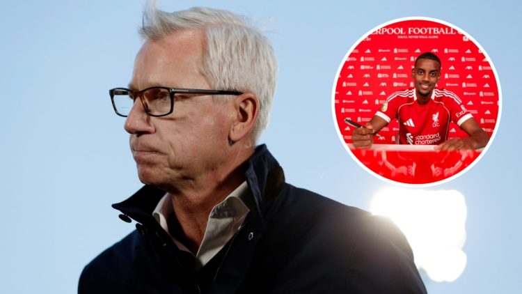 Alan Pardew (left) looks on during game, Alexander Isak (right) signs Liverpool contract