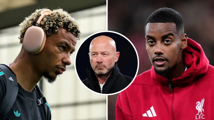 Hugo Ekitike (left) heads to the ground, Alan Shearer (middle) speaks during broadcast, Alexander Isak (right) looks on during Liverpool debut