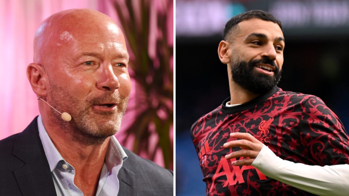 Alan Shearer (left) speaks at a Spotify event, Mohamed Salah (right) trains ahead of Liverpool vs Crystal Palace