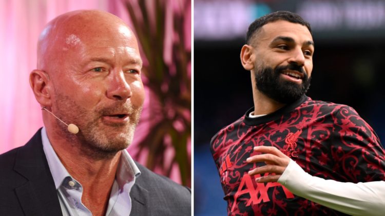 Alan Shearer (left) speaks at a Spotify event, Mohamed Salah (right) trains ahead of Liverpool vs Crystal Palace