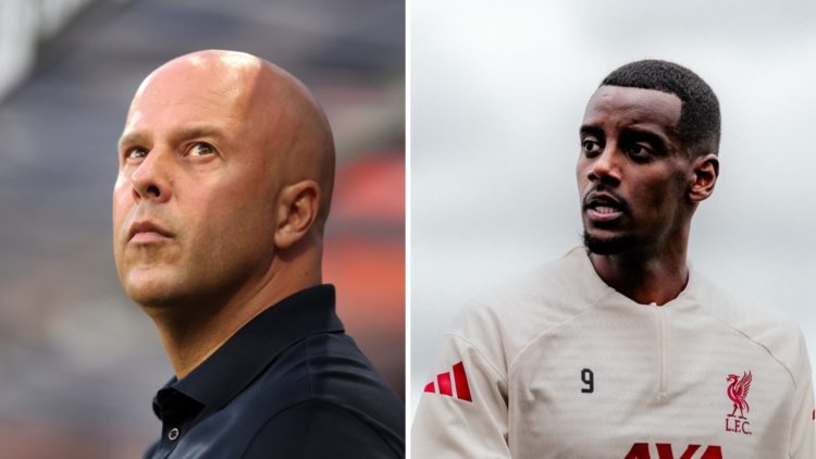 Arne Slot (left) looks on during match, Alexander Isak (right) trains for Liverpool for the first time