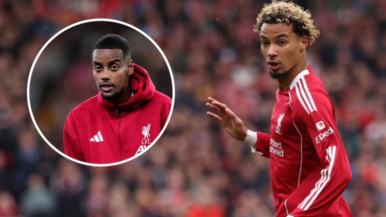 Main: Hugo Ekitike pictured in action for Liverpool. Insert: Alexander Isak warming up for Liverpool.