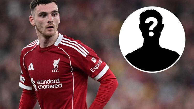 Andy Robertson (left) running on the pitch against Atletico Madrid, Mystery Silhouette (right)