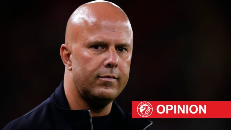 Main: Arne Slot pictured after the Crystal Palace game. Label: Opinion