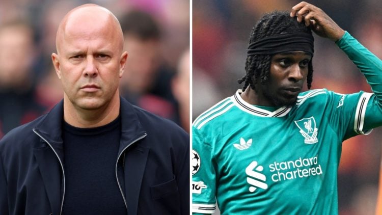 Arne Slot pictured during the Premier League match between Liverpool and Crystal Palace at Selhurst Park. Jeremie Frimpong of Liverpool FC disappoi...