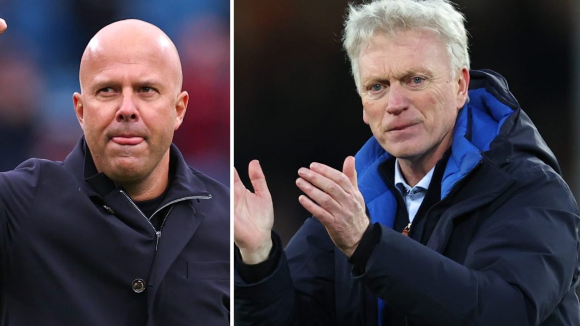Arne Slot raises his fist to supporters after Liverpool beat Burnley in the Premier League at Turf Moor. David Moyes applauds on the touchline duri...