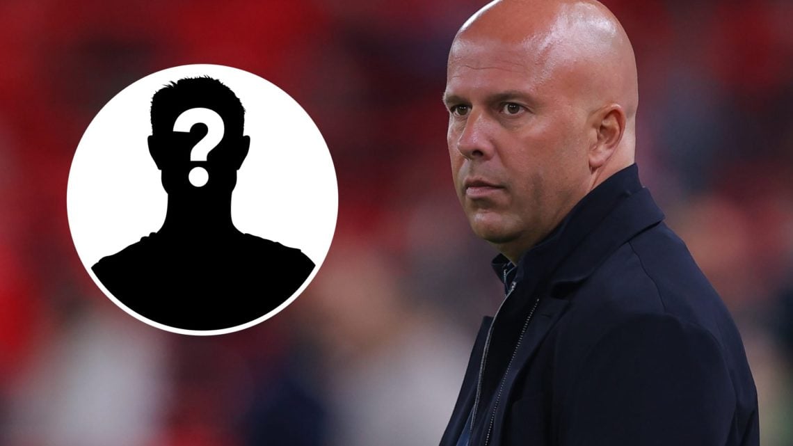 Mystery silhouette (left), Arne Slot (right) looks on from the touchline against Southampton