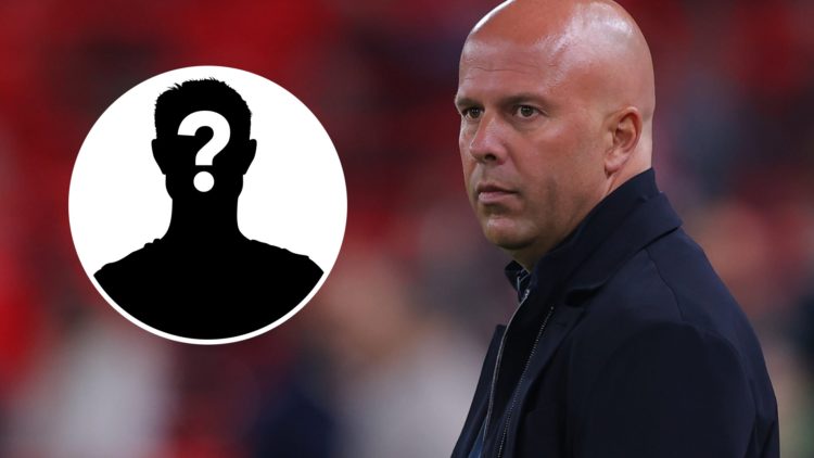Mystery silhouette (left), Arne Slot (right) looks on from the touchline against Southampton