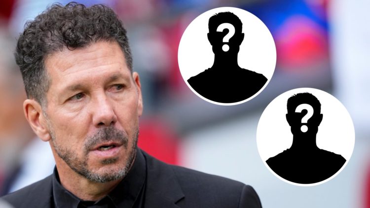 Main: Diego Simeone looking towards his Atletico Madrid bench. Inserts: Mystery players.