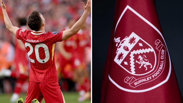 Diogo Jota (left) celebrates, Burnley corner flag (right)