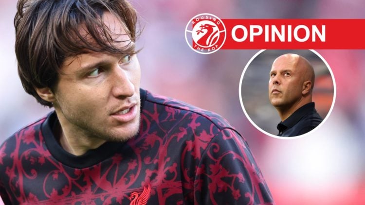 Liverpool's Federico Chiesa is pictured warming up ahead of the 2025 Community Shield match against Crystal Palace at Wembley Stadium. Arne Slot on...