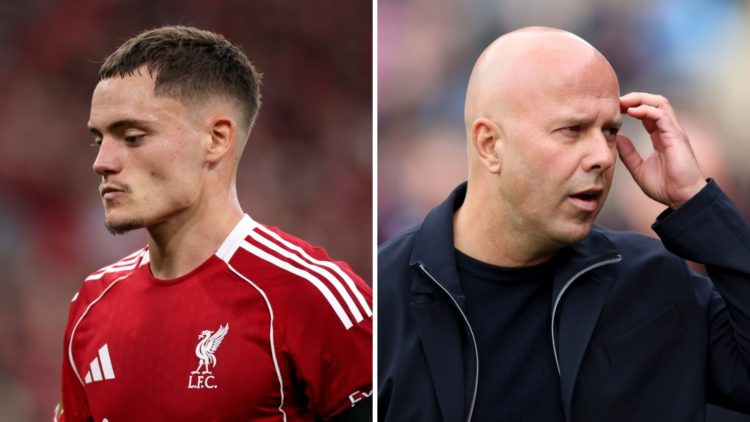Florian Wirtz in action during Liverpool's Premier League match against Bournemouth at Anfield. Arne Slot scratches his head after Liverpool's loss...
