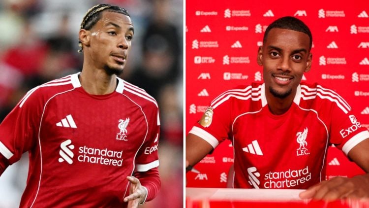 Hugo Ekitike in action for Liverpool during the pre-season match against Athletic Bilbao at Anfield. Alexander Isak poses for the camera after comp...