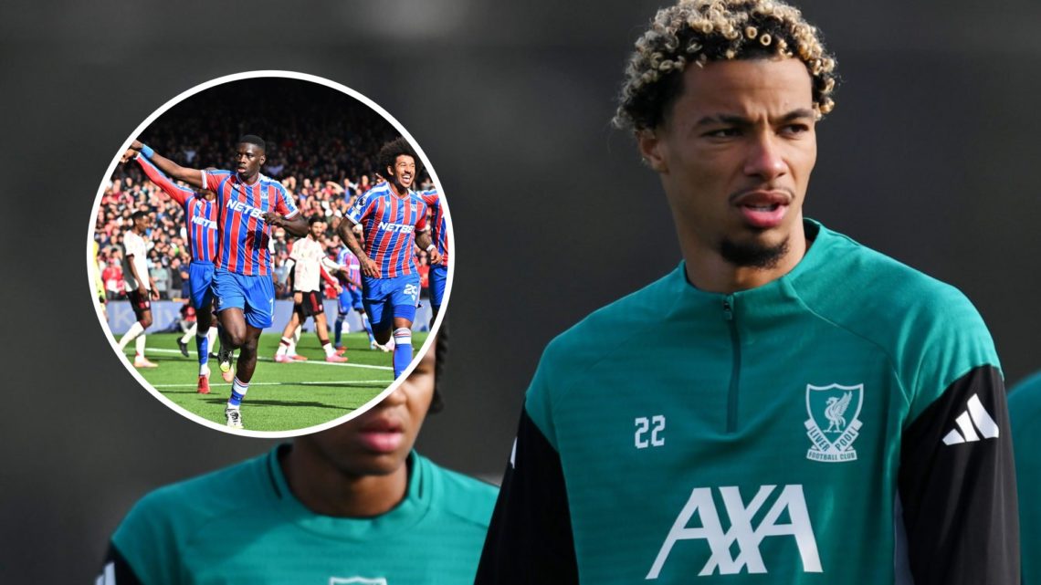 Hugo Ekitike pictured in training with Rio Ngumoha and Ryan Gravenberch at the AXA Training Centre. Ismaila Sarr celebrates after scoring for Cryst...