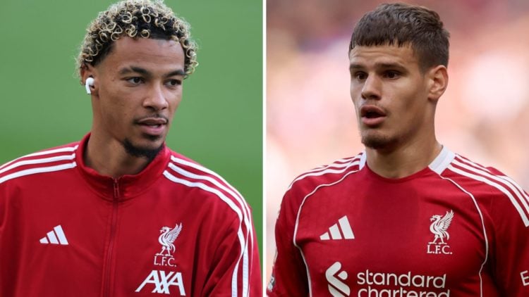 Hugo Ekitike walks out at St James' Park ahead of Liverpool's Premier League match against Newcastle United. Milos Kerkez in action for Liverpool d...