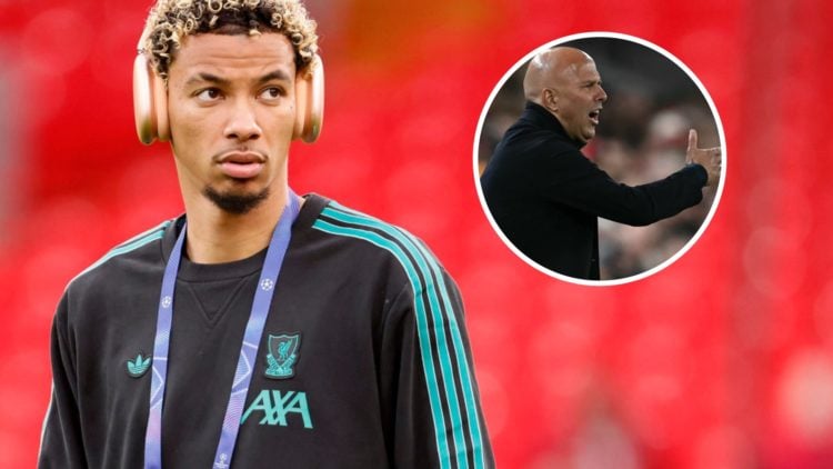 Hugo Ekitike walks out onto the Anfield pitch ahead of Liverpool's UEFA Champions League match against Atletico Madrid. Arne Slot shouts at his tea...