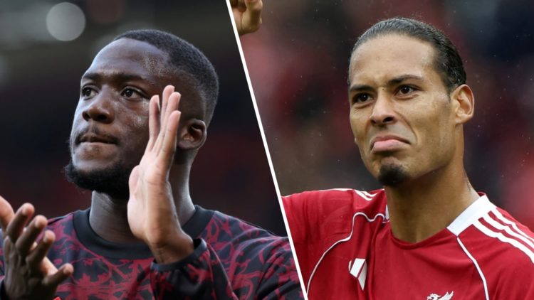 Ibrahima Konate applauds fans ahead of Liverpool's Premier League match against Bournemouth at Anfield. Virgil van Dijk raises a first in celebrati...