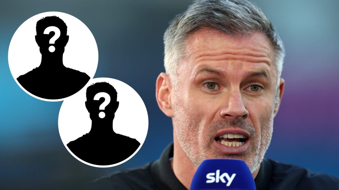 Mystery silhouettes (left), Jamie Carragher (right) speaks on Sky Sports broadcast