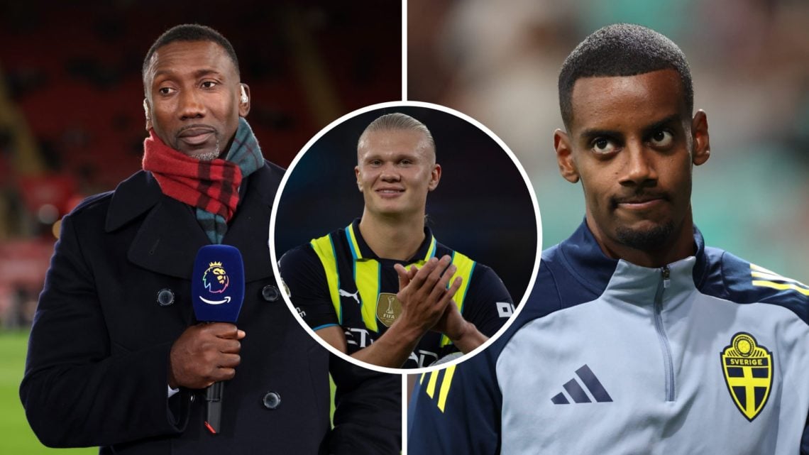 Jimmy Floyd Hasselbaink (left) covers Chelsea game, Erling Haaland (middle) applauds fans, Alexander Isak (right) lines up for Sweden