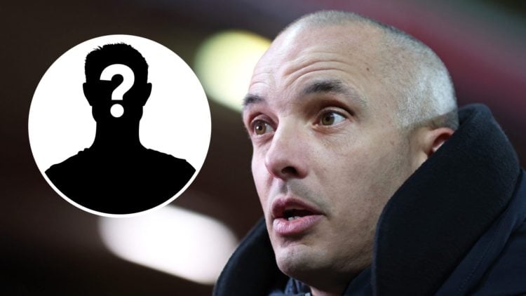 Main: Leon Osman being interviewed before a Premier League game between Liverpool and Everton. Insert: Mystery player.