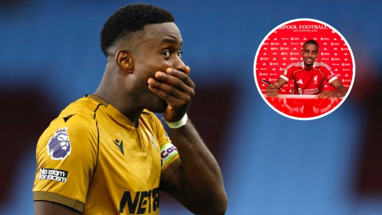 Marc Guehi of Crystal Palace reacts at the end of the game, showing his surprise at scoring a goal, during the Premier League match between Aston V...