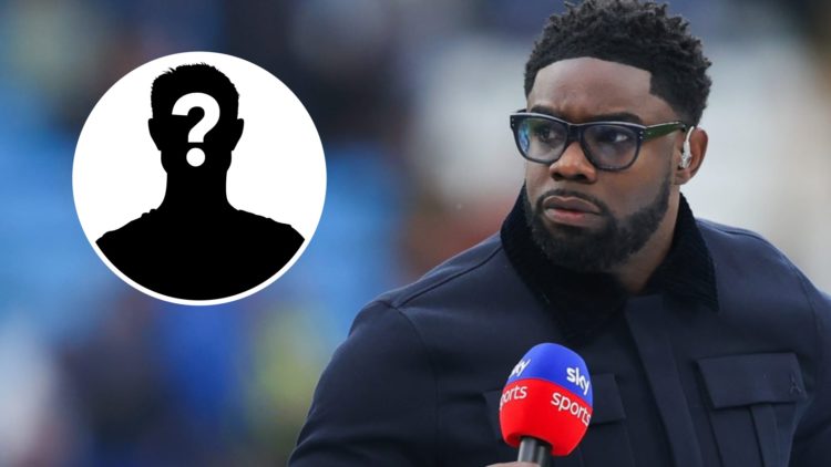 Main: Micah Richards pictured on his punditry duties with Sky Sports. Insert: Mystery player.