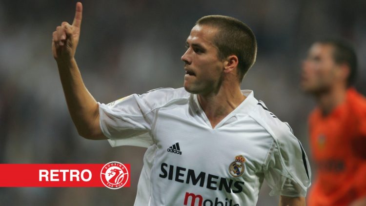 Michael Owen of Real Madrid celebrates his goal during the La Liga match between Real Madrid v Valencia at the Bernabau stadium