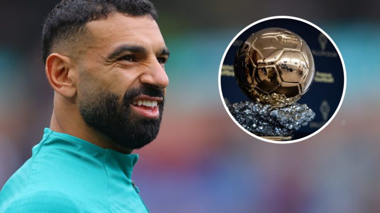 Mohamed Salah warms up ahead of Liverpool's Premier League match against Burnley at Turf Moor. The Ballon d'Or trophy on display during a press con...