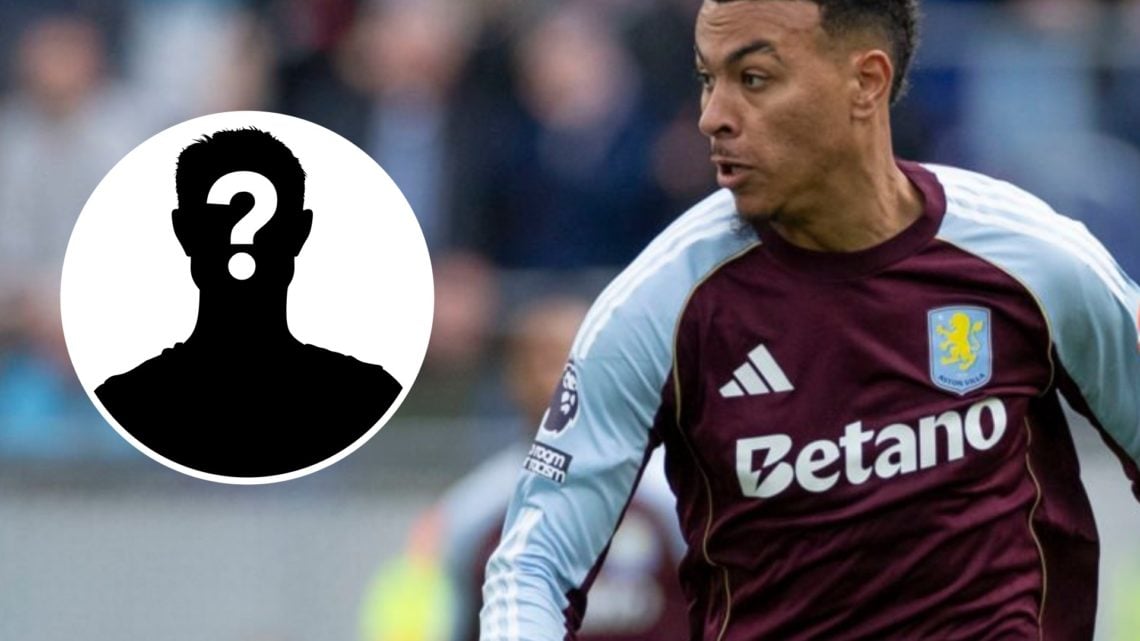 Main: Morgan Rogers playing for Aston Villa in their Premier League clash against Everton. Insert: Mystery player.