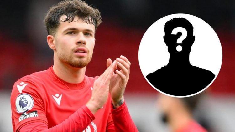 Neco Williams (left) claps the Nottingham Forest fans, mystery silhouette (right)