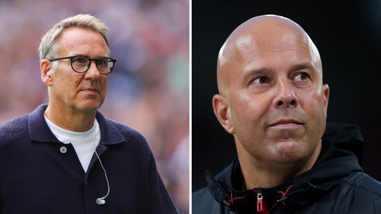 Paul Merson (left) appears on broadcast for North London Derby, Arne Slot (right) looks on after Liverpool game