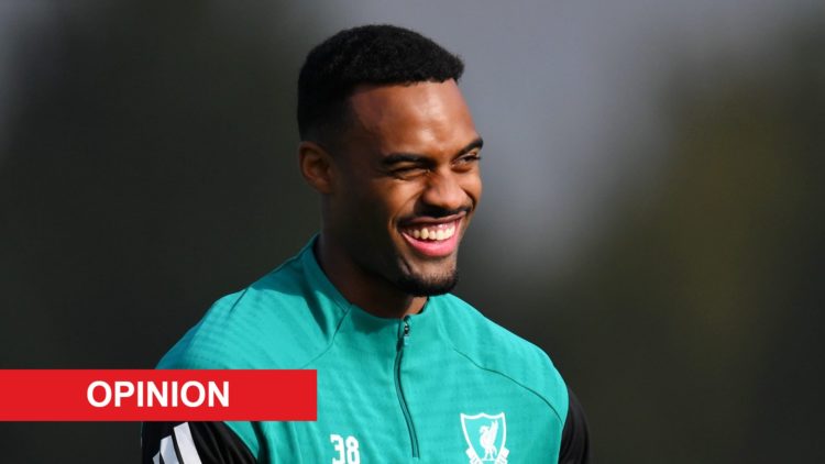 Ryan Gravenberch smiles during Liverpool training