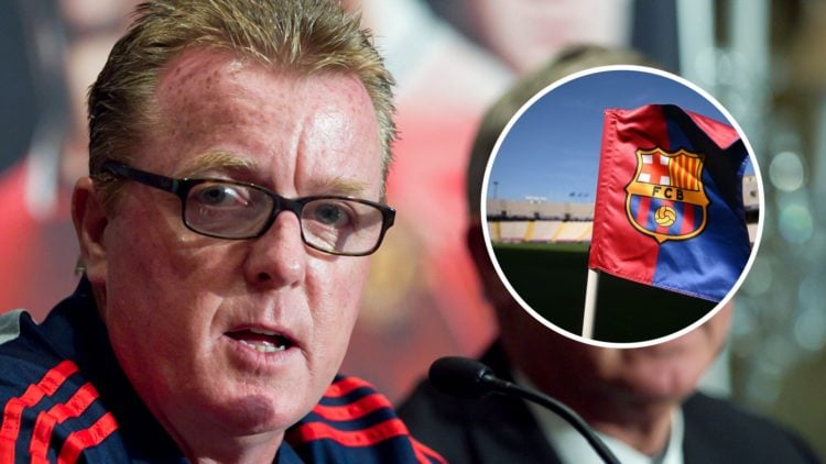 Steve Nicol (left) speaks at media conference, Barcelona corner flag (right)