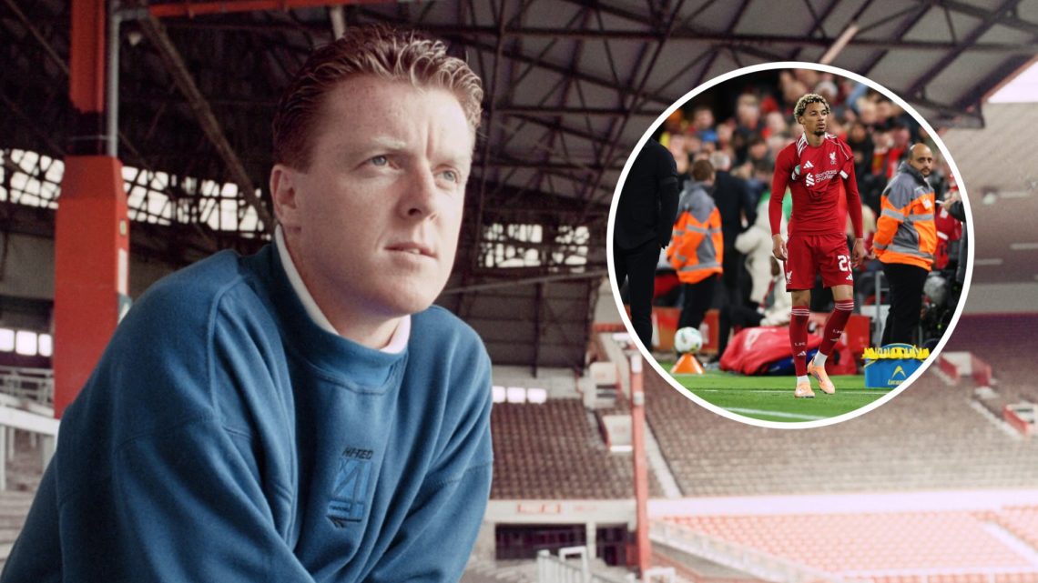 Steve Nicol (left) poses on the Kop, Hugo Ekitike (right) walks off after being sent off