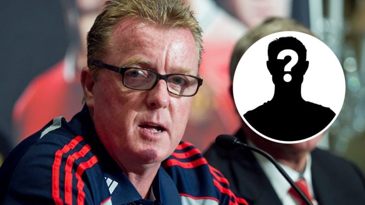 Steve Nicol (left) speaks at press conference, Mystery silhouette (top right)