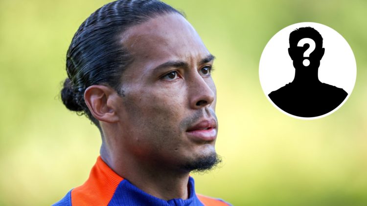Main: Virgil van Dijk pictured warming up for the Netherlands. Insert: Mystery player