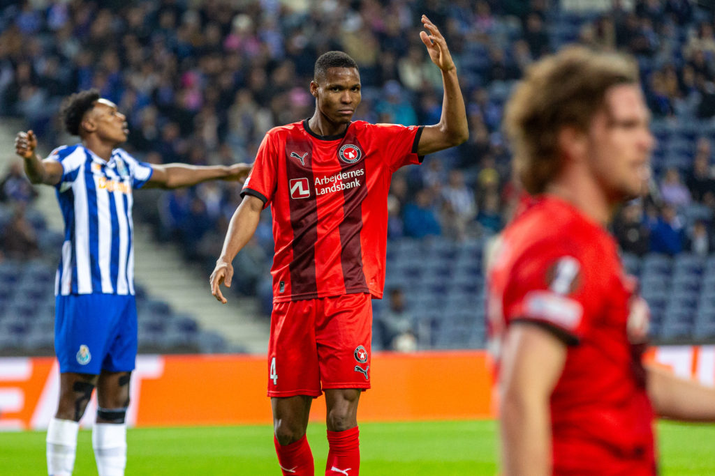 Ousmane Diao of FC Midtjylland pictured during the UEFA Europa League match against Porto at the Estadio Dragao.