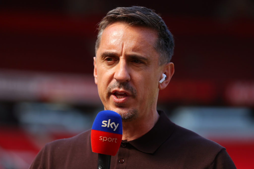 Sky Sports pundit Gary Neville presents to camera ahead of the Premier League match between Manchester United and Arsenal at Old Trafford.