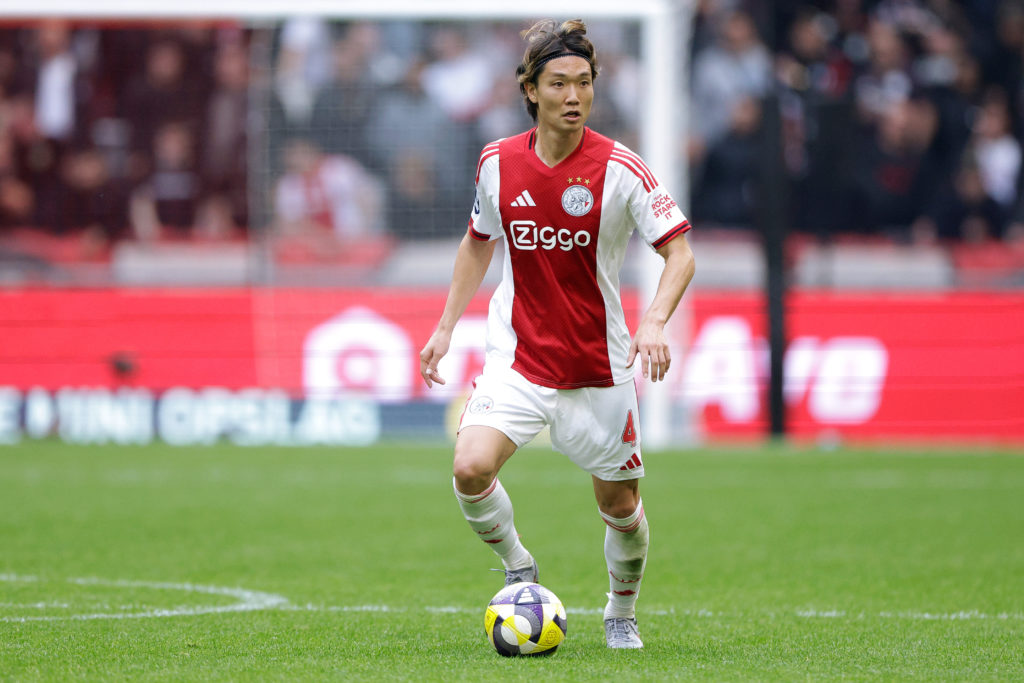 Ko Itakura of Ajax in possession during the Eredivisie match against NAC Breda at the Johan Cruyff Arena.