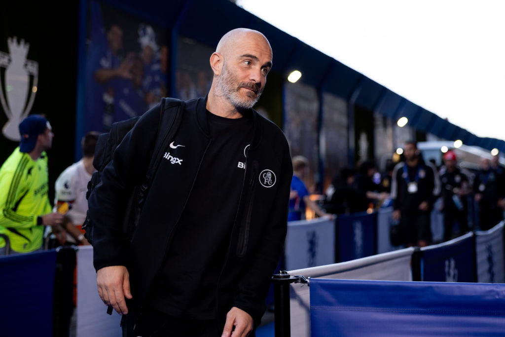 Enzo Maresca manager of Chelsea arrives at the stadium prior to the UEFA Champions League 2025/26 League Phase MD2 match between Chelsea FC and SL Benfica at Stamford Bridge.