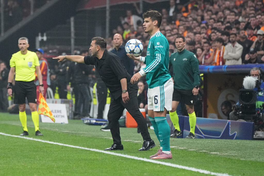 Milos Kerkez prepares to take a throw-in during Liverpool's UEFA Champions League match against Galatasaray at Rams Park.