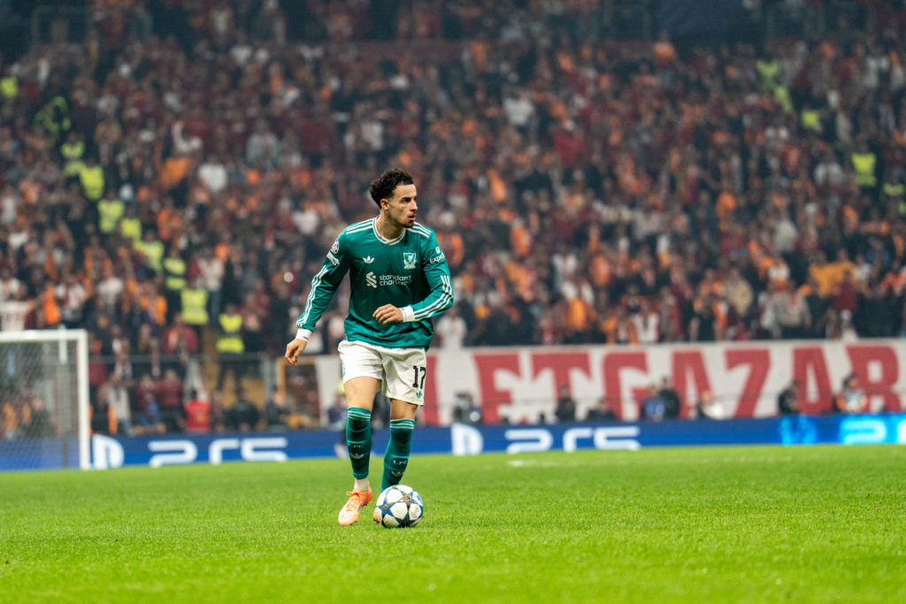 Curtis Jones of Liverpool FC looks on during the UEFA Champions League match between Galatasaray and Liverpool at the Rams Park