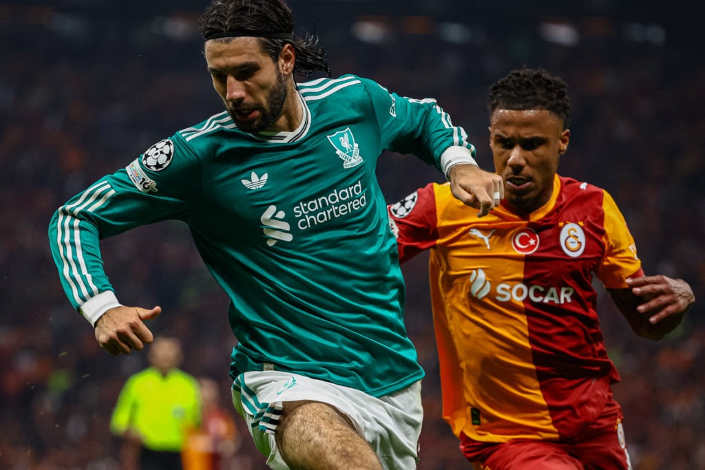 Dominik Szoboszlai of Liverpool FC vies for the ball . Galatasaray SK and Liverpool FC faced each other at UEFA Champions League 2025/26 League Phase MD2.