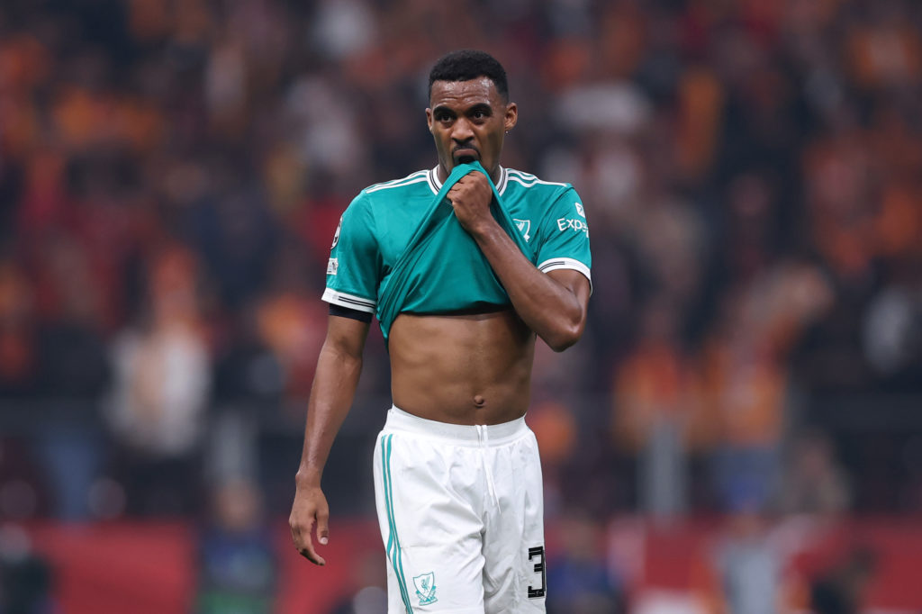 Ryan Gravenberch wipes his face during Galatasaray game