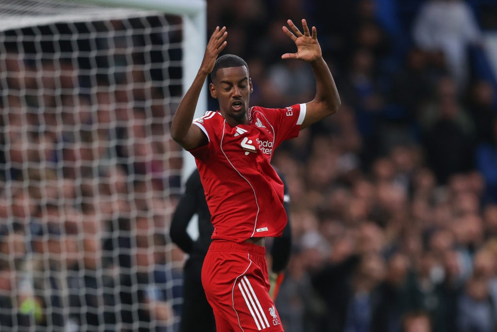 Alexander Isak of Liverpool reacts after a missed chance during the Premier League match between Chelsea and Liverpool at Stamford Bridge