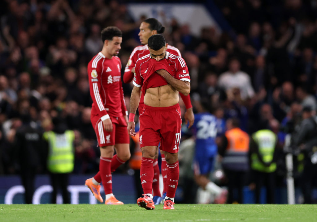 Mohamed Salah looks dejected after Chelsea loss