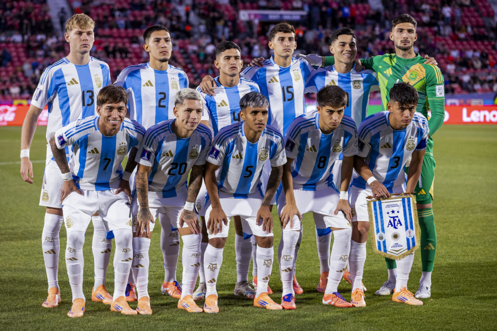 Argentina line up ahead of their U20 FIFA World Cup quarter-final match against Mexico.