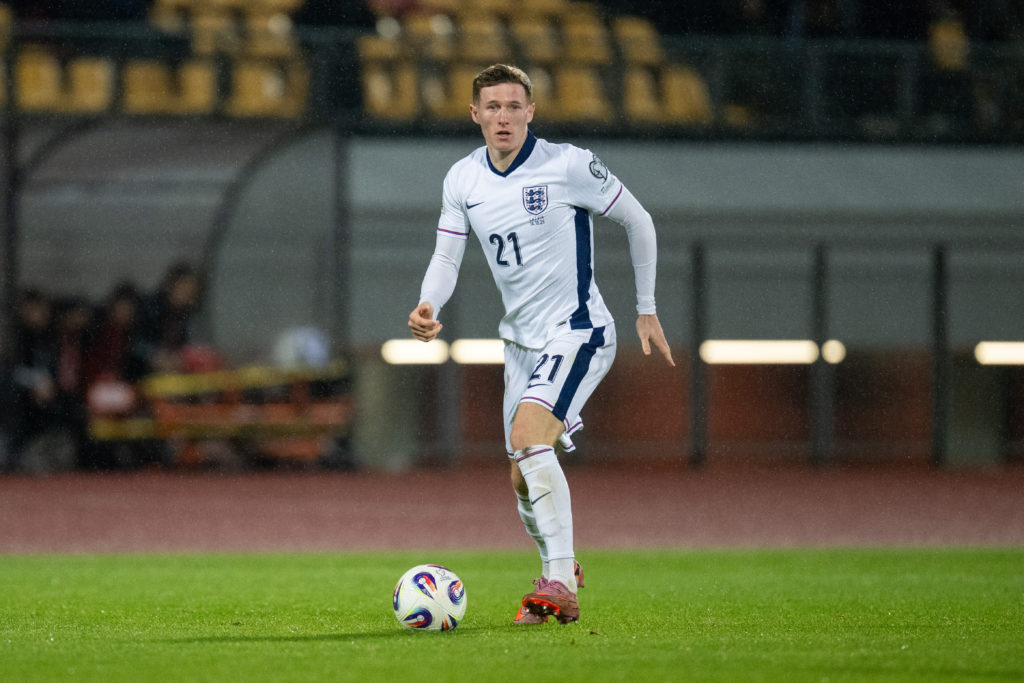 Elliot Anderson on the ball during England's FIFA World Cup qualifying match against Latvia