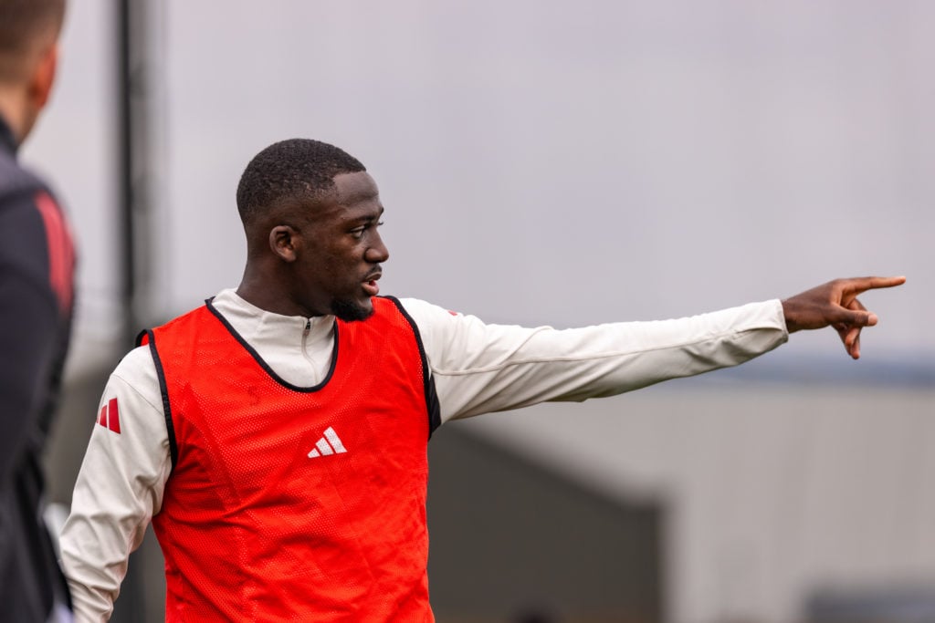 Ibrahima Konate pictured during a training session with Liverpool.
